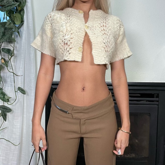 Italian Vintage - Vintage Beige Mid Rise Flare Pants (S) - Picture 5 of 12